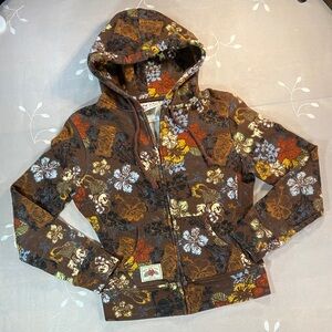 Floral Brown Hawaiian Mini Mouse World of Disney XS Woman / Teen Zip Hoodie